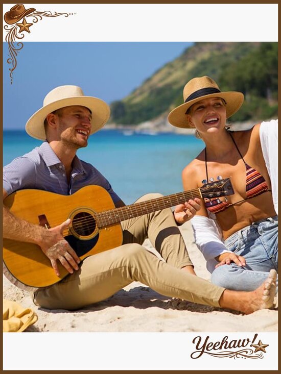 Wide Brim Straw Fedora Panama Hat UPF Sun Protection Foldable Summer Beach main image 6